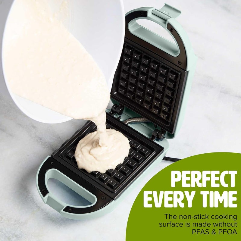 Tasty Mini Nonstick Waffle Maker, Perfect for Individual Waffles, Hash Browns, Brownies and more, Quick Results, Easy Clean Up, 600W, Aqua - Image 4